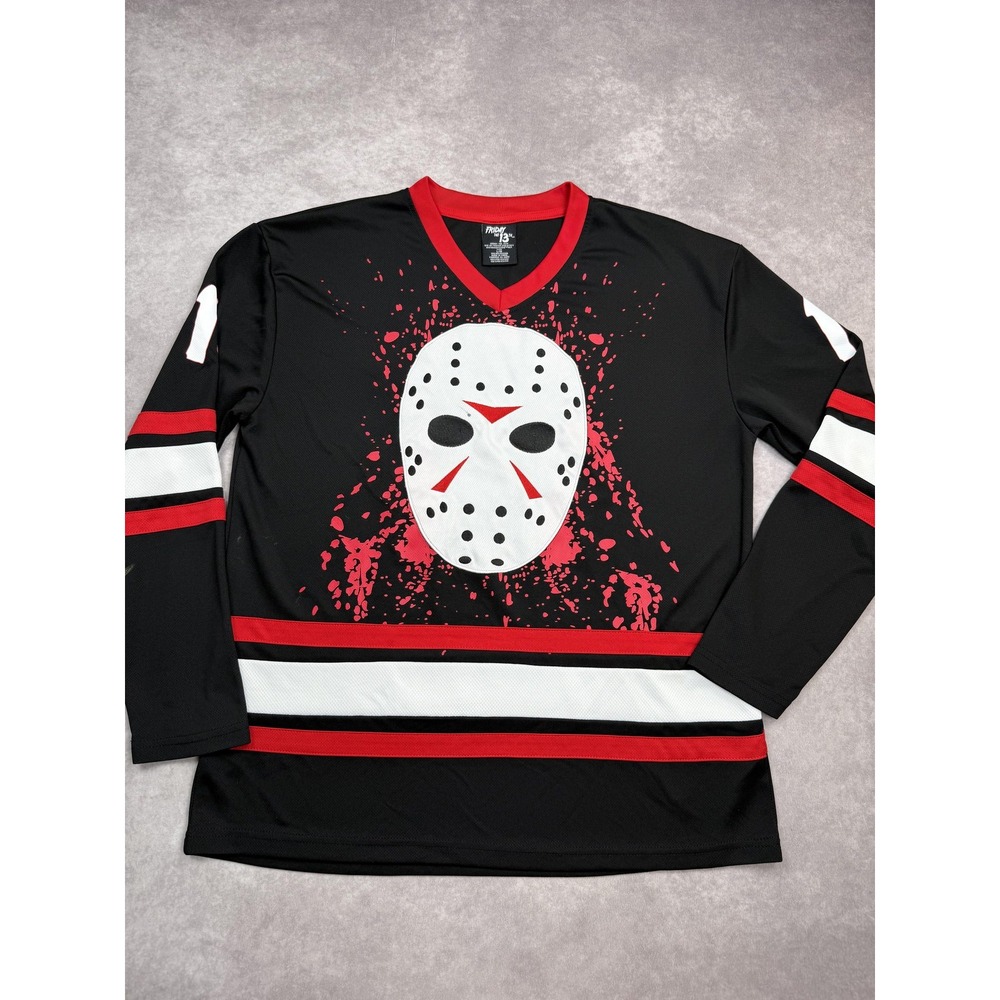 Friday the 13th Hockey Jersey‎ Shirt Mens Large Black Red Voorhees Horror Movie